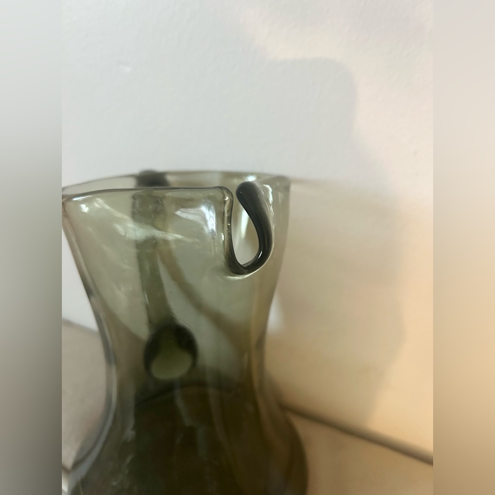 Vintage Glass Green blown glass pitcher Mid-Century Modern (MCM) Olive, avocado - Picture 2 of 5
